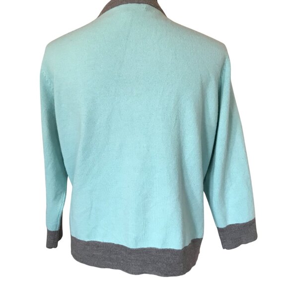 New York & Co. Argyle Button-Front Sweater: Aqua Gray Teal, Women's Size M-L - Picture 2 of 10